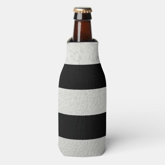 Elegant zwarte strepes zilverfolie bedrukt flesjeskoeler (Fles Voorkant)