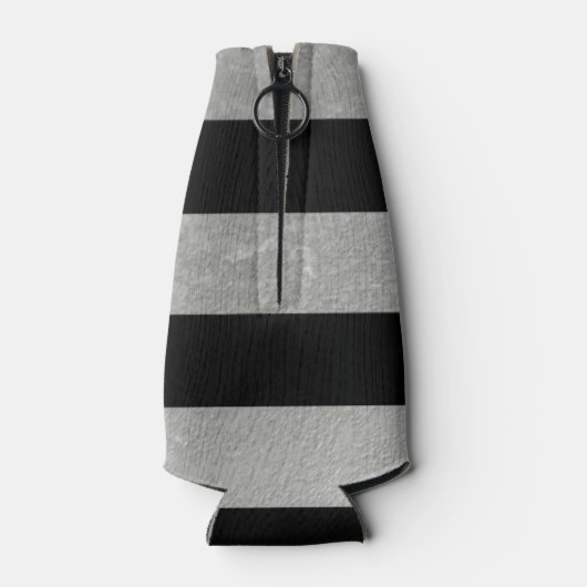 Elegant zwarte strepes zilverfolie bedrukt flesjeskoeler (Achterkant)