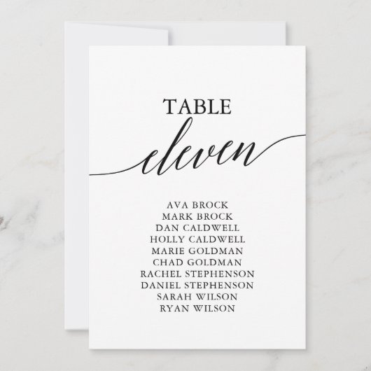 Elegant zwarte tabel nummer 11 Zitdiagram Kaart (Voorkant)