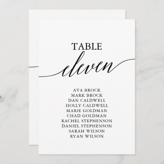 Elegant zwarte tabel nummer 11 Zitdiagram Kaart (Voorkant / Achterkant)