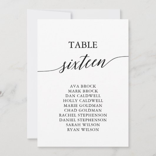 Elegant zwarte tabel nummer 16 kaart (Voorkant)