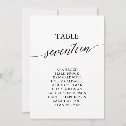 Elegant zwarte tabel nummer 17 Zitdiagram Kaart (Achterkant)