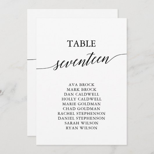 Elegant zwarte tabel nummer 17 Zitdiagram Kaart (Voorkant / Achterkant)