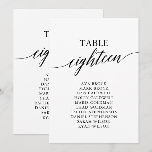 Elegant zwarte tabel nummer 18 kaart (Voorkant / Achterkant)