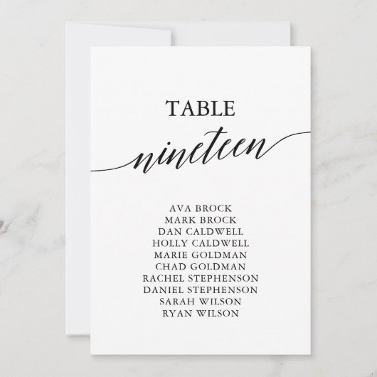 Elegant zwarte tabel nummer 19 kaart (Voorkant)