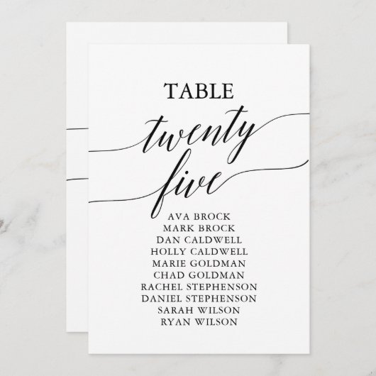 Elegant zwarte tabel nummer 25 kaart (Voorkant / Achterkant)