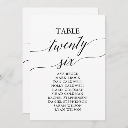 Elegant zwarte tabel nummer 26 kaart (Voorkant / Achterkant)