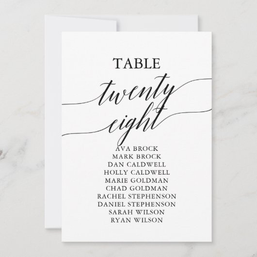 Elegant zwarte tabel nummer 28 kaart (Voorkant)