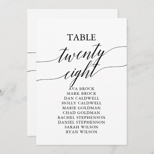 Elegant zwarte tabel nummer 28 kaart (Voorkant / Achterkant)