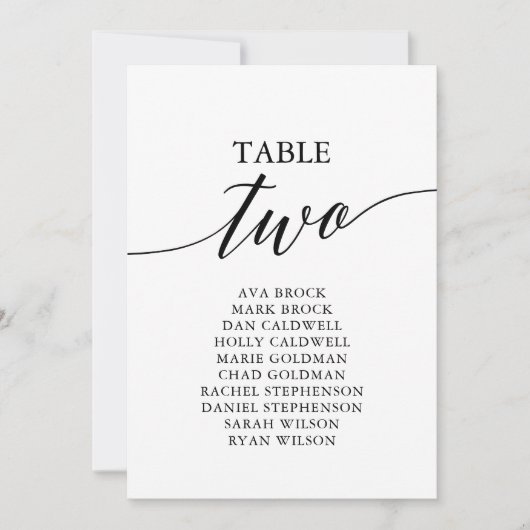 Elegant zwarte tabel nummer 2 kaart (Voorkant)