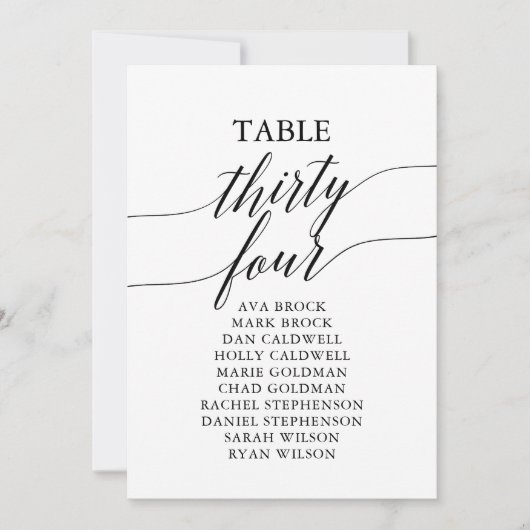 Elegant zwarte tabel nummer 34 Zitplaatje Kaart (Voorkant)