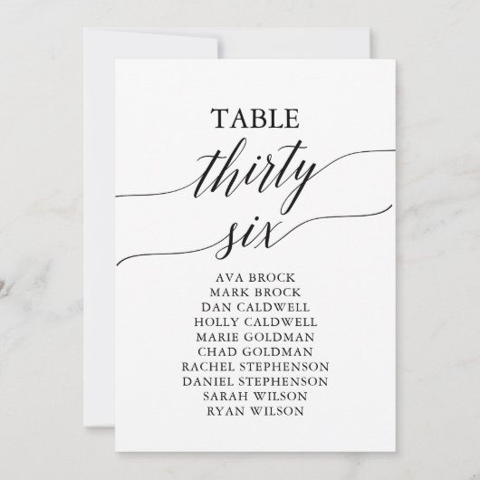 Elegant zwarte tabel nummer 36 Zitplaatje Kaart (Achterkant)