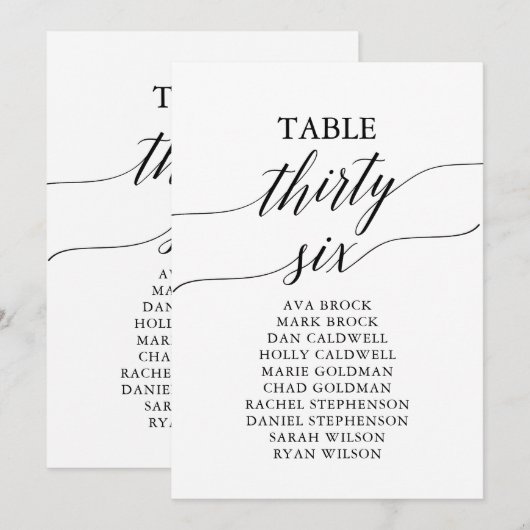 Elegant zwarte tabel nummer 36 Zitplaatje Kaart (Voorkant / Achterkant)