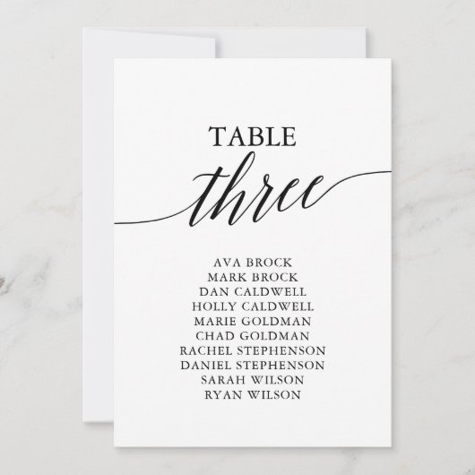 Elegant zwarte tabel nummer 3 kaart (Voorkant)