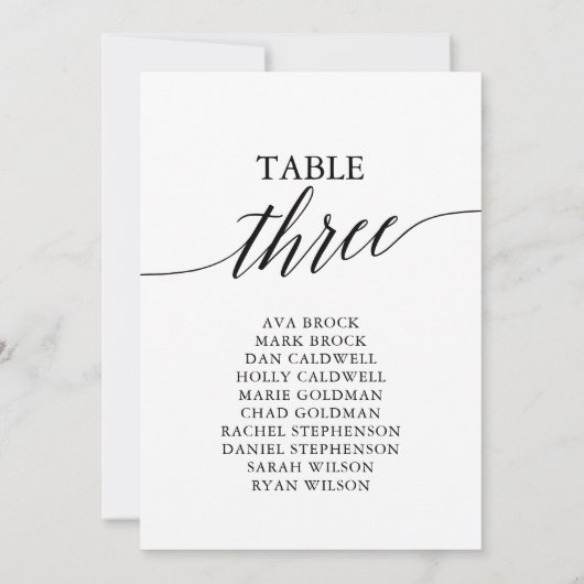 Elegant zwarte tabel nummer 3 kaart (Achterkant)