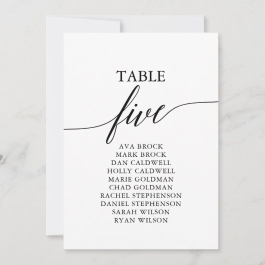 Elegant zwarte tabel nummer 5 kaart (Voorkant)