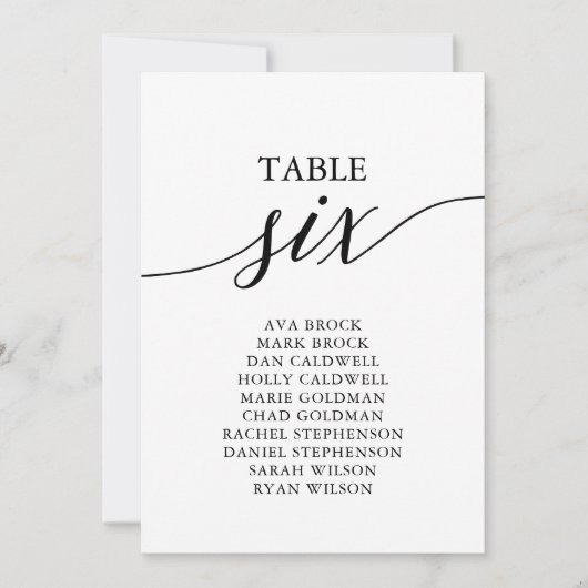 Elegant zwarte tabel nummer 6 kaart (Voorkant)