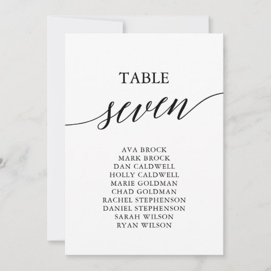 Elegant zwarte tabel nummer 7 kaart (Voorkant)