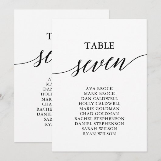 Elegant zwarte tabel nummer 7 kaart (Voorkant / Achterkant)