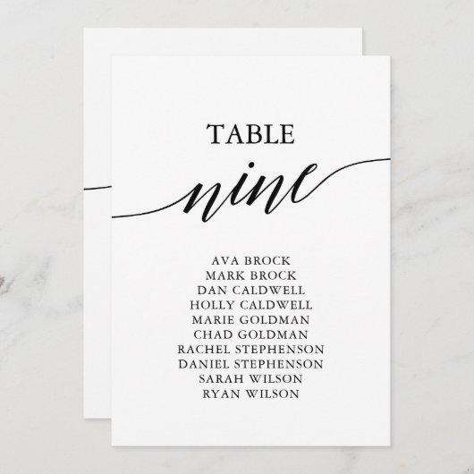 Elegant zwarte tabel nummer 9 kaart (Voorkant / Achterkant)