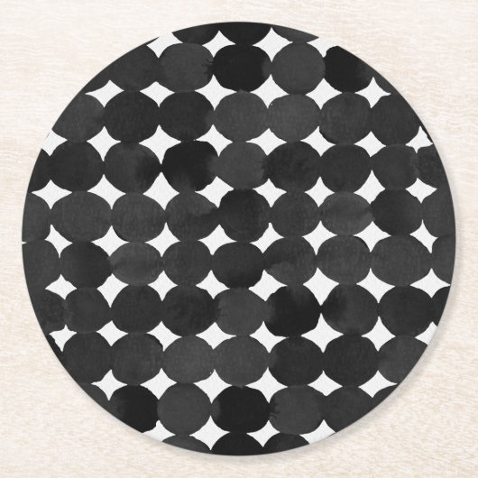 Elegant zwarte waterverf stippen ronde kartonnen onderzetter (Voorkant)
