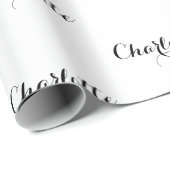 Elegant zwarte & witte aangepaste kalligrafie naam cadeaupapier (Rol Hoek)