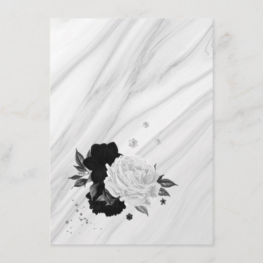 Elegant zwarte witte bloemen, omhullingskaart informatiekaartje (Achterkant)