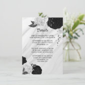 Elegant zwarte witte bloemen, omhullingskaart informatiekaartje (Staand voorkant)