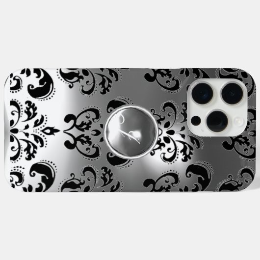 ELEGANT ZWARTE WITTE DAMASKGRAY GEMSTONE MONOGRAM Case-Mate iPhone CASE (Achterkant (horizontaal))