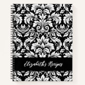 Elegant Zwarte Witte Damast Recept Notitieboek (Voorkant)