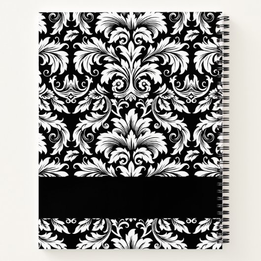 Elegant Zwarte Witte Damast Recept Notitieboek (Achterkant)