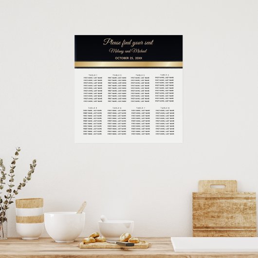 Elegant zwarte witte en goudbruine bruiloft poster (Keuken)