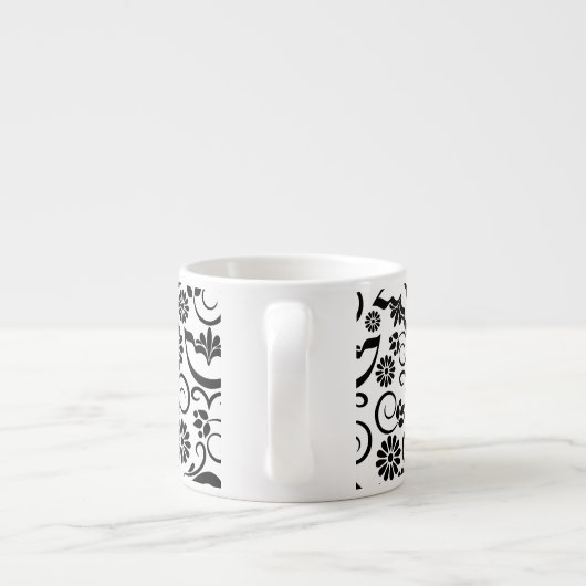 Elegant zwarte witte flora Espresso Mok (Achterkant)