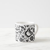 Elegant zwarte witte flora Espresso Mok (Voorkant rechts)