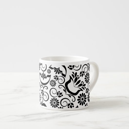 Elegant zwarte witte flora Espresso Mok (Voorkant rechts)