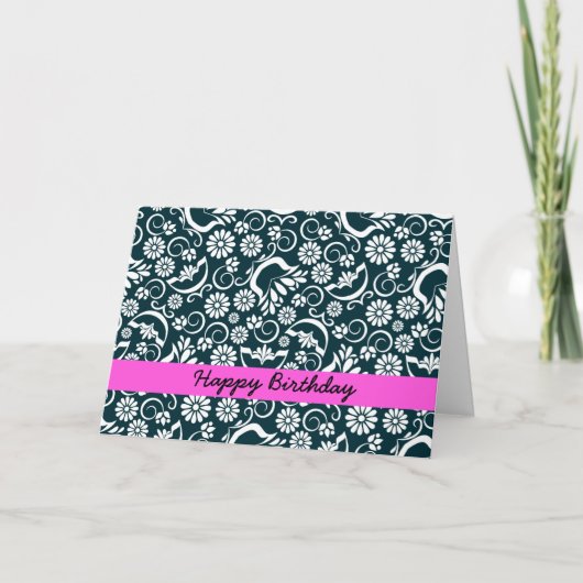 Elegant zwarte witte floraal Birthday Kaart (Voorkant)