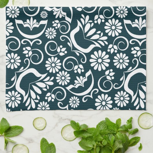 Elegant zwarte witte florale handdoek (Gevouwen)