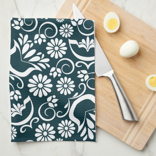 Elegant zwarte witte florale handdoek (Quarter Fold)