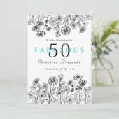 Elegant zwarte witte florale vijftigste verjaardag kaart (Staand voorkant)