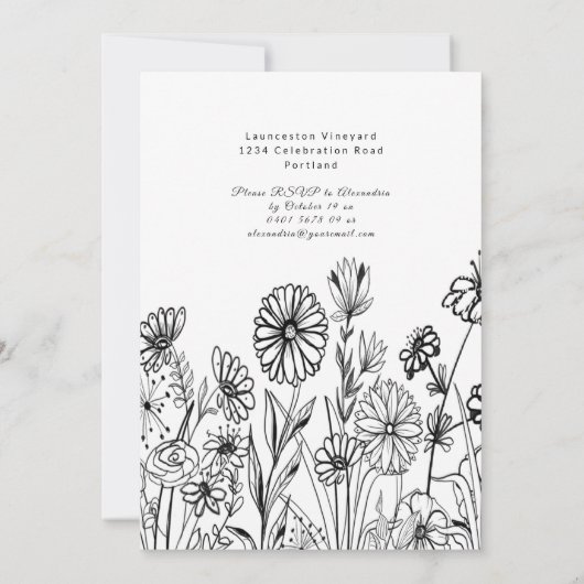 Elegant zwarte witte florale vijftigste verjaardag kaart (Achterkant)