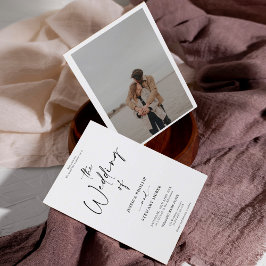 Elegant zwarte witte kalligrafie fotobruiloft kaart