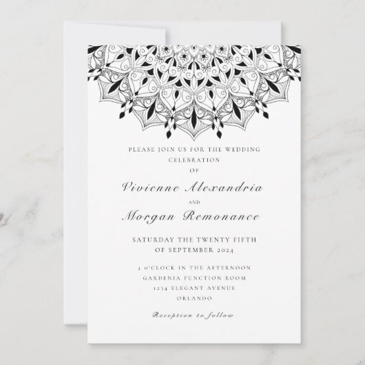 Elegant zwarte witte mandala bruiloft kaart (Voorkant)