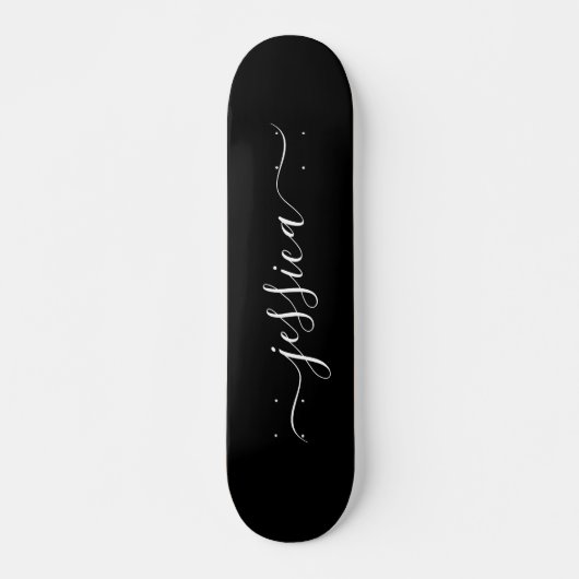 Elegant zwarte witte manuscriptnaam persoonlijk skateboard (Voorkant)