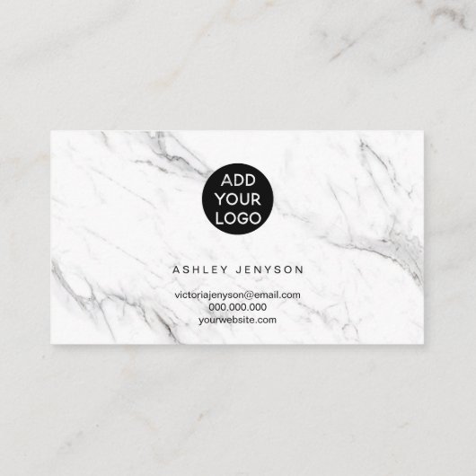Elegant zwarte witte marmer logo bedankt visitekaartje (Achterkant)