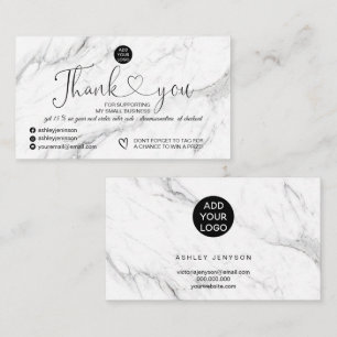 Elegant zwarte witte marmer logo bedankt  visitekaartje