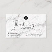 Elegant zwarte witte marmer logo bedankt visitekaartje (Voorkant)