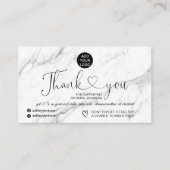 Elegant zwarte witte marmer logo bedankt visitekaartje (Voorkant)