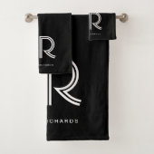 Elegant zwarte witte monogram bad handdoek (Insitu)
