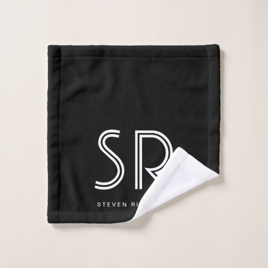 Elegant zwarte witte monogram bad handdoek (Wasdoekje)