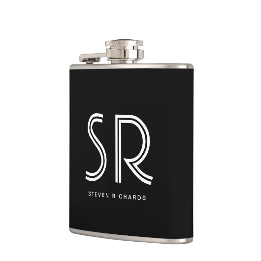 Elegant zwarte witte monogram heupfles (Links)